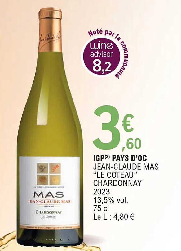 igp pays d'oc jean-claude mas "le coteau" chardonnay 2023