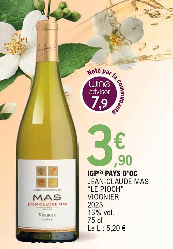 igp pays d'oc jean-claude mas "le pioch" viognier 2023