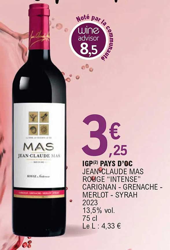 igp pays d'oc jean-claude mas rouge "intense" carignan - grenache - merlot - syrah 2023