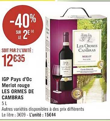 IGP pays d'oc merlot rouge les ormes de cambras