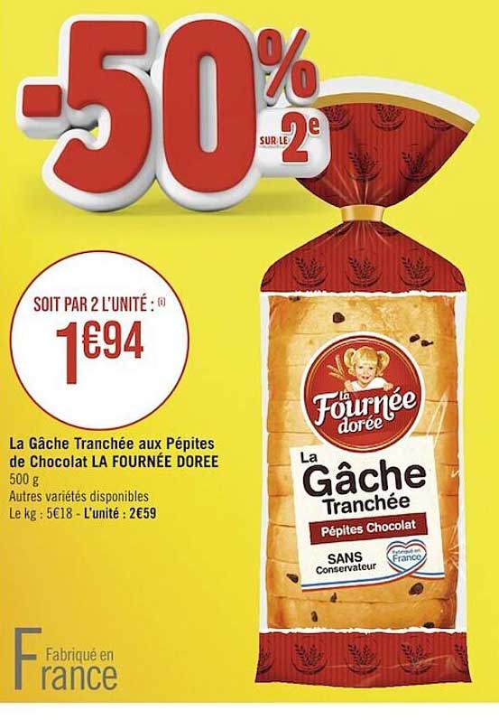 la gâche tranchée aux pépites de chocolat la fournée dorée