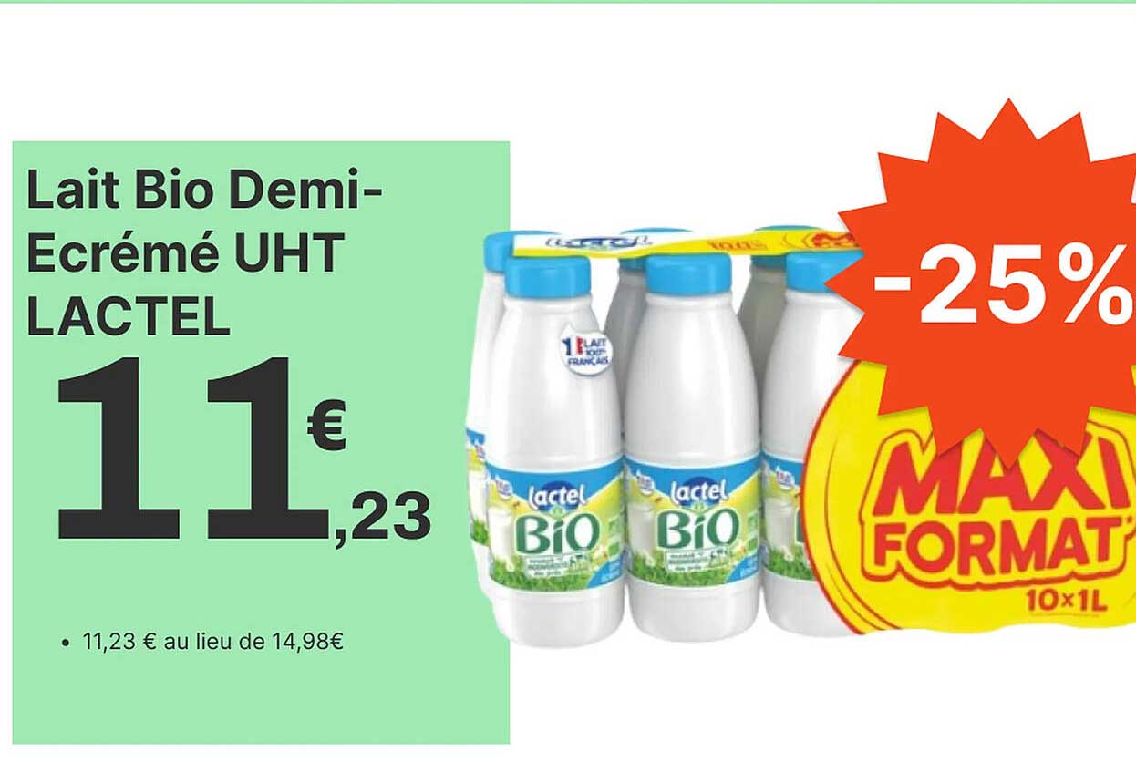 lait bio demi-écrémé uht lactel