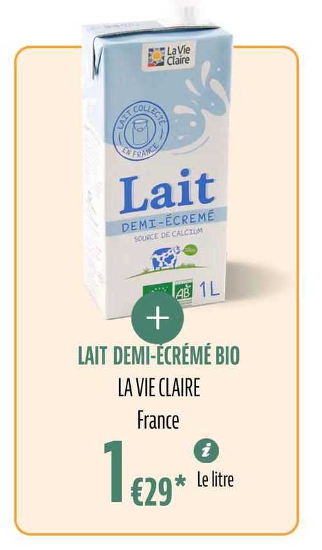 lait demi-écrémé bio la vie claire