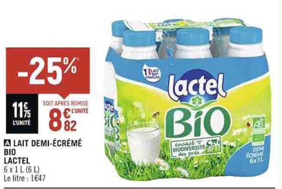 lait demi-écrémé bio lactel