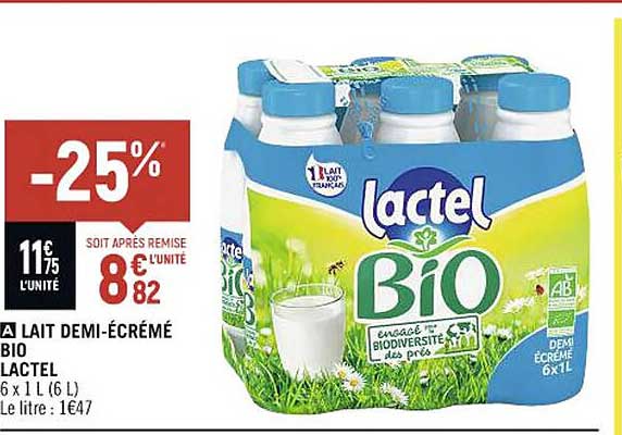 Lait Demi-écrémé Bio Lactel