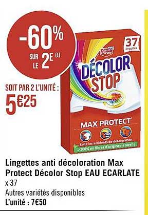 lingettes anti décoloration max protect décolor stop eau écarlate