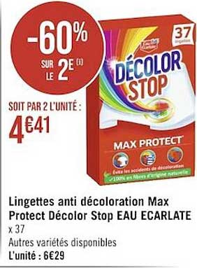 lingettes anti décoloration max protect décolor stop eau écarlate