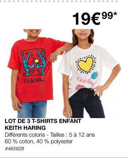 lot de 3 t-shirts enfant keith haring
