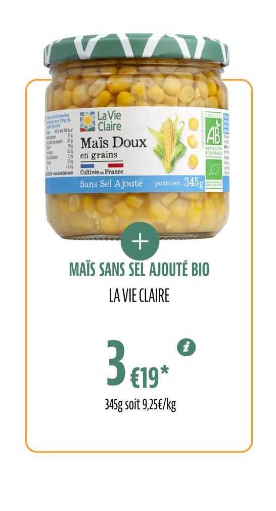 maïs sans sel ajouté bio la vie claire