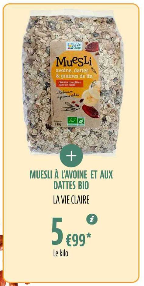 muesli à l'avoine et aux dattes bio la vie claire