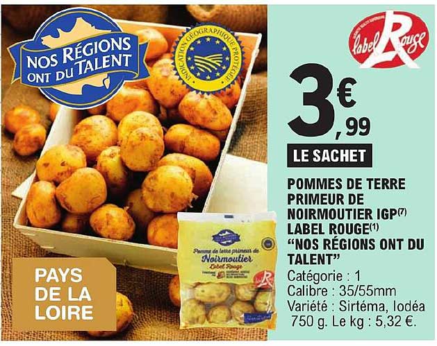 pommes de terre primeur de noirmoutier igp label rouge "nos régions ont du talent"