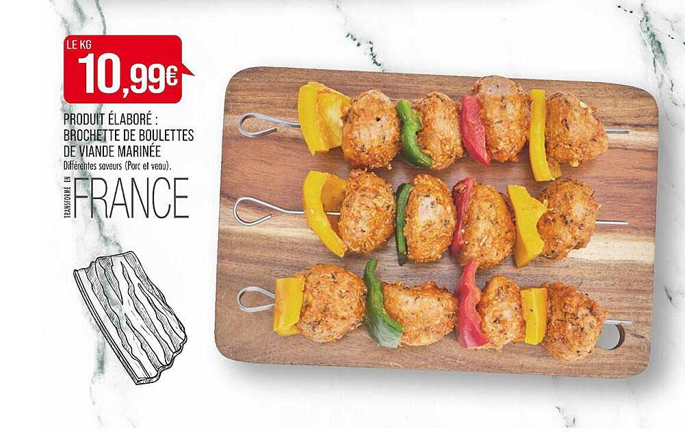 produit élaboré: brochette de boulettes de viande marinée