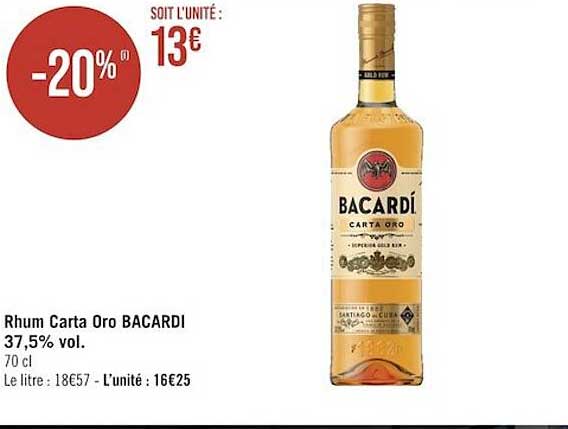 rhum carta oro bacardi 37,5% vol