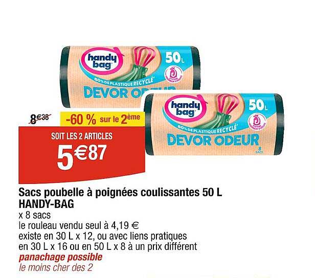 sacs poubelle à poignées coulissantes 50 l handy-bag