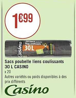 Sacs Poubelle Liens Coulissants 30 L Casino