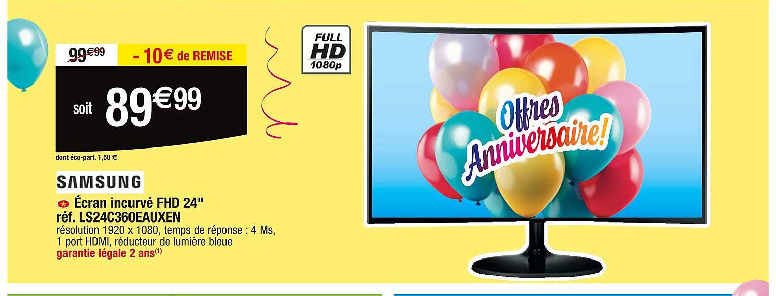 samsung écran incurvé fhd 24" réf. ls24c360eauxen