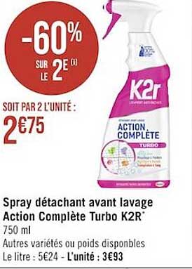 spray détachant avant lavage action complète turbo k2r