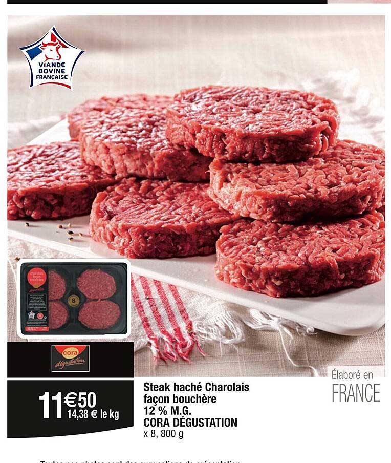 steak haché charolais façon bouchère 12% m.g. cora dégustation
