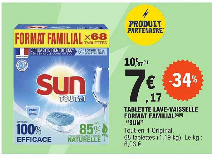 tablette lave-vaisselle format familial "sun"