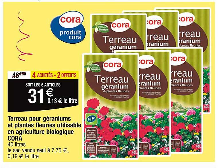 terreau pour géraniums et plantes fleuries utilisable en agriculture biologique cora