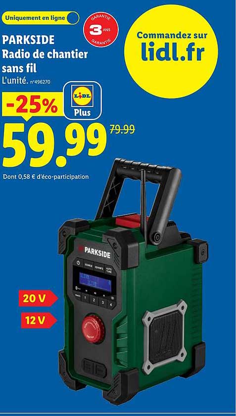 PARKSIDE Radio de chantier sans fil