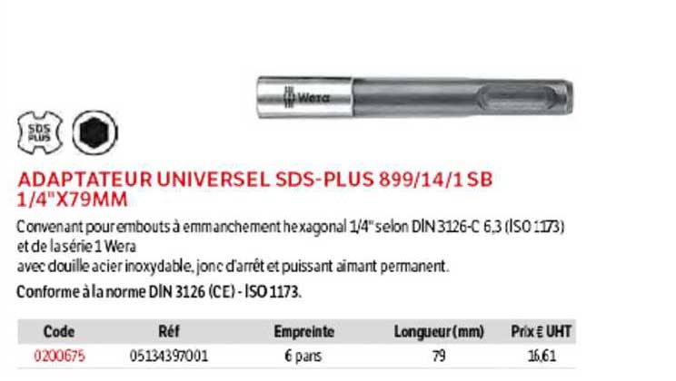 adaptateur universel sds-plus 899-14-1 sb 1-4"x79mm
