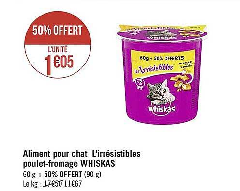 aliment pour chat l'irrésistibles poulet-fromage whiskas