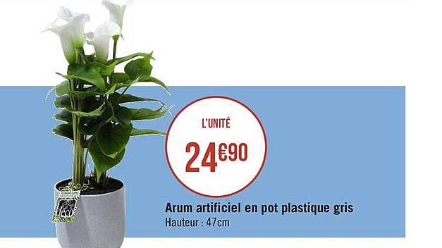 arum artificiel en pot plastique gris