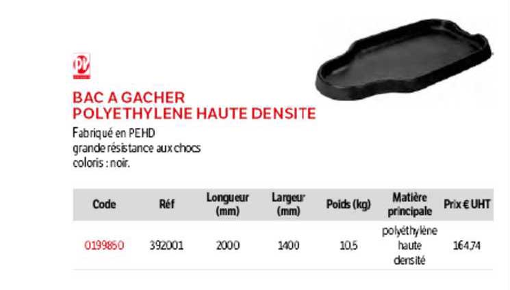 bac à gâcher polyéthylène haute densité