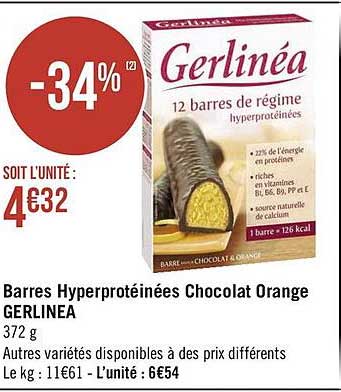 Barres Hyperprotéinées Chocolat Orange Gerlinéa