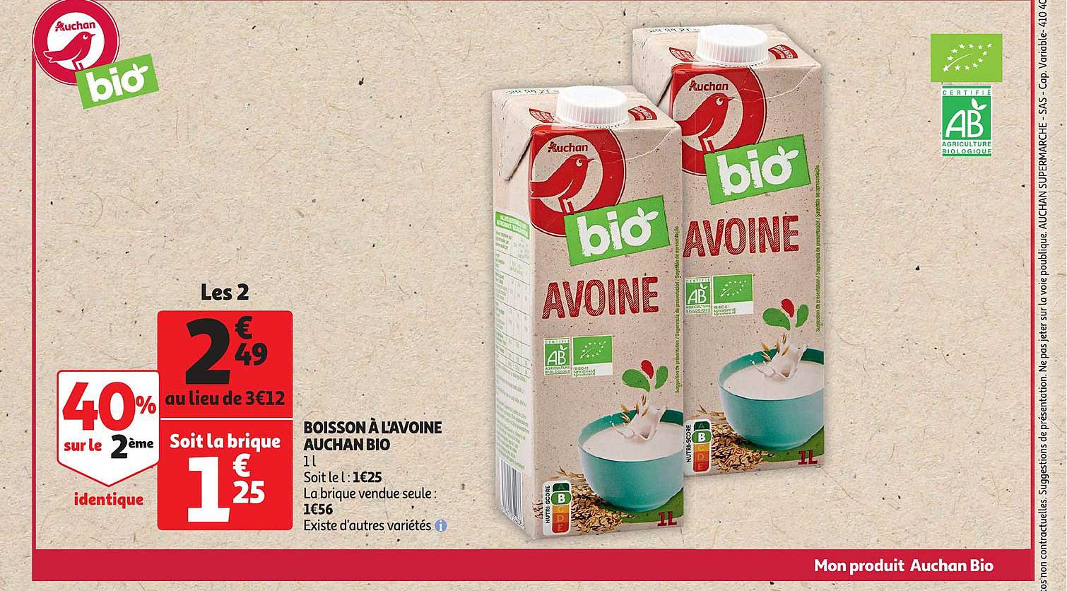 boisson à l'avoine auchan bio