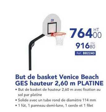 But de basket Venice Beach GES hauteur 2,60m PLATINE