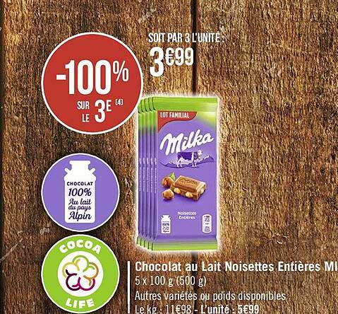 Chocolat Au Lait Noisettes Entières Milka