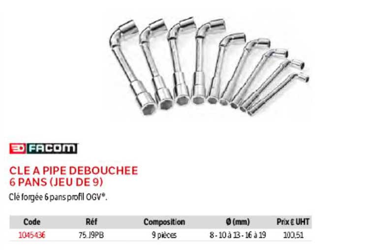 Cle a pipe debouchee 6 pans (jeu de 9)