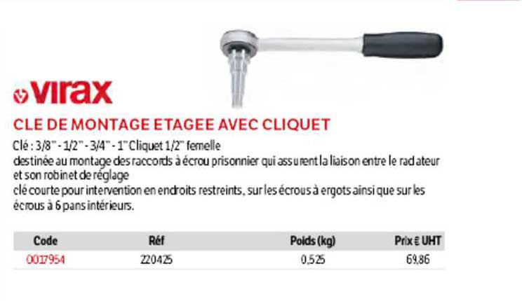 clé de montage étagée avec cliquet virax