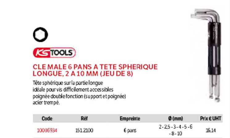 clé mâle 6 pans à tête sphérique longue, 2 à 10 mm (jeu de 8) ks tools