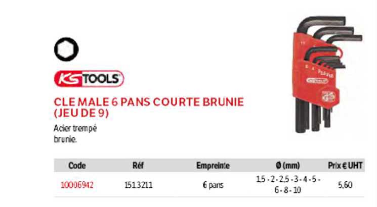 clé mâle 6 pans courte brunie (jeu de 9) ks tools