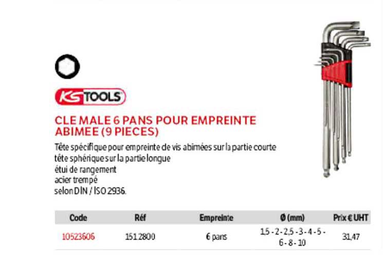 Clé Mâle 6 Pans Pour Empreinte Abimée (9 Pièces) Ks Tools