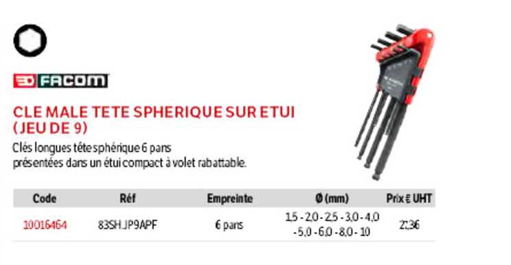 Clé Mâle Tête Sphérique Sur étui (jeu De 9) Facom