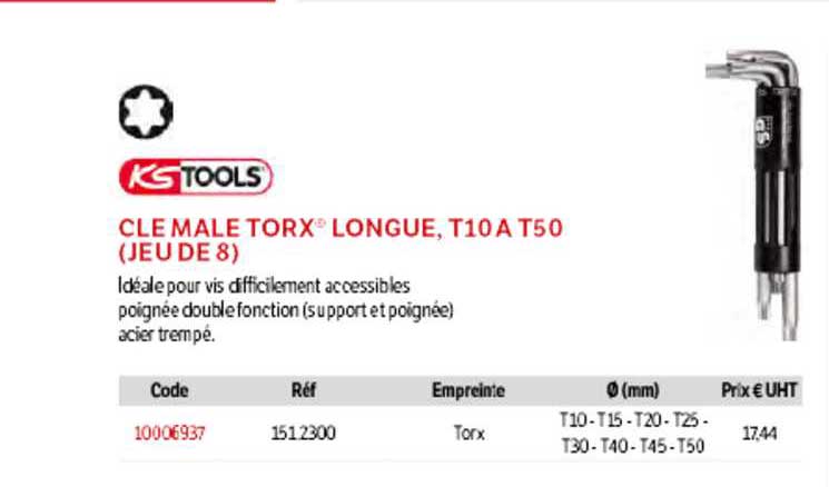 clé mâle torx longue, t10a t50 (jeu de 8) ks tools