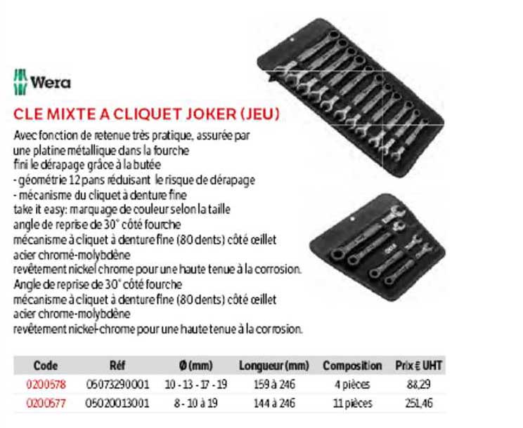 clé mixte à cliquet joker (jeu) wera