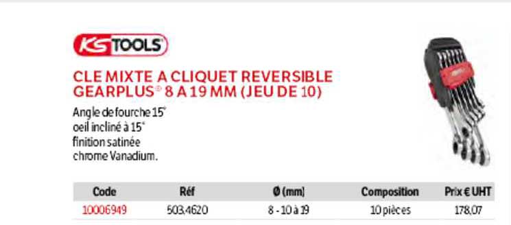 clé mixte à cliquet reversible georplus 8 à 19 mm (jeu de 10 ) ks tools