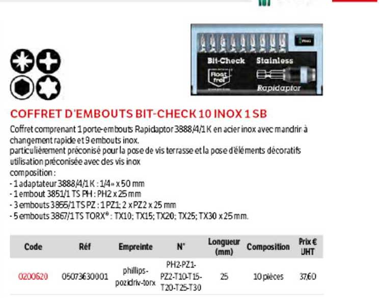 coffret d'embouts bit-check 10 inox 1sb