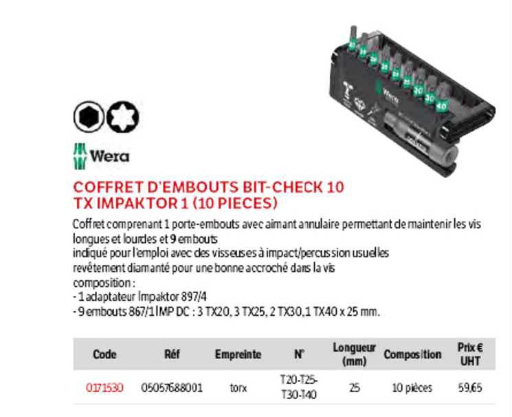 coffret d'embouts bit-check 10 tx impaktor 1 (10 pièces)