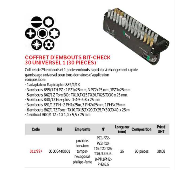 Coffret D'embouts Bit-check 30 Universel 1 (30 Pièces)
