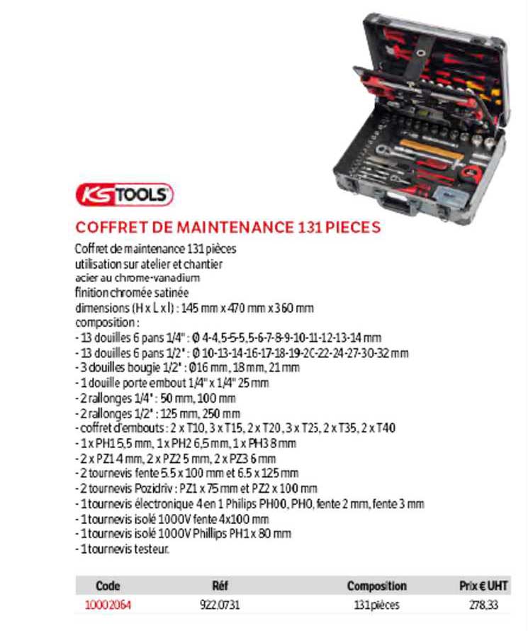 coffret de maintenance 131 pièces ks tools