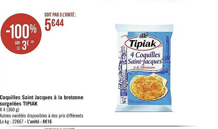 coquilles saint jacques à la bretonne surgelées tipiak
