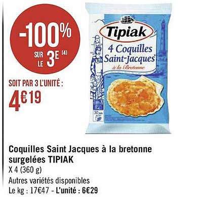 Coquilles Saint Jacques à La Bretonne Surgelées Tipiak