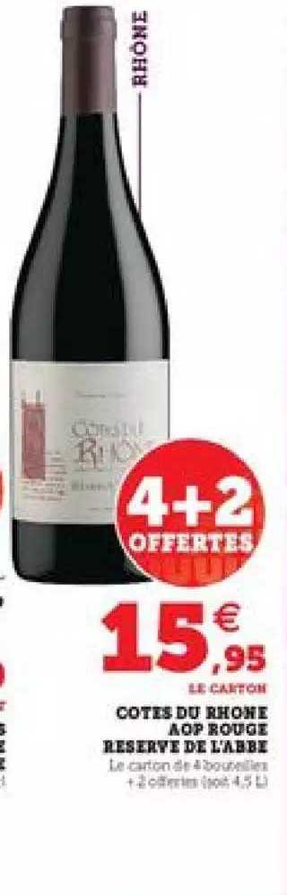 côtes du rhône aop rouge réserve de l'abbé 4+2 offertes