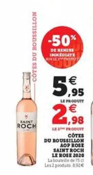 côtes du roussillon aop rose saint roch le rose 2020 -50% de remise immédiate sur le 2ème produit